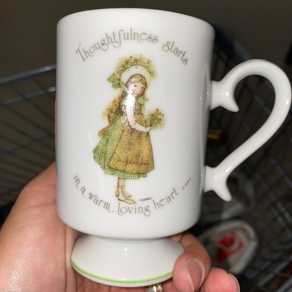 Vintage Holly Hobbie Pedestal Mug When friends get along  Porcelain Cup 1974